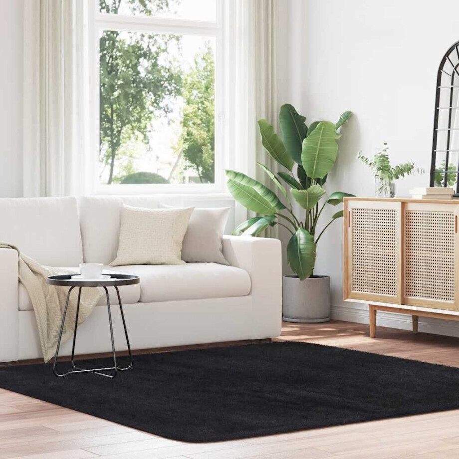 vidaXL Hoogpolig vloerkleed NAVARRA 200x200 cm polyester zwart vidaXL Hoogpolig vloerkleed NAVARRA 200x200 cm polyester zwart afbeelding 1