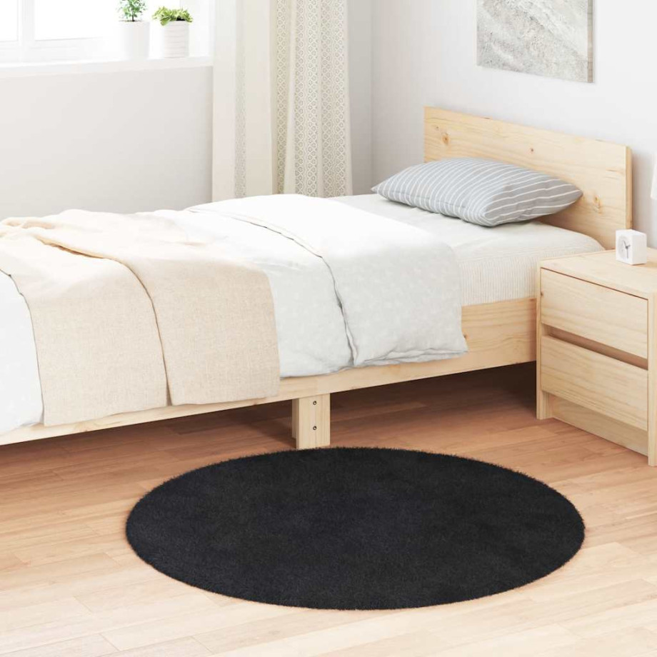 vidaXL Hoogpolig vloerkleed NAVARRA 100x100 cm polyester zwart vidaXL Hoogpolig vloerkleed NAVARRA 100x100 cm polyester zwart afbeelding 1