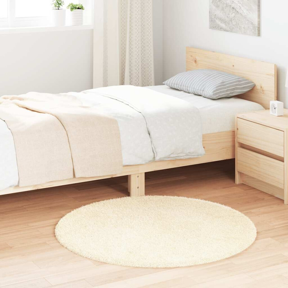 vidaXL Hoogpolig vloerkleed NAVARRA 100x100 cm polyester crèmekleurig vidaXL Hoogpolig vloerkleed NAVARRA 100x100 cm polyester crèmekleurig afbeelding 1