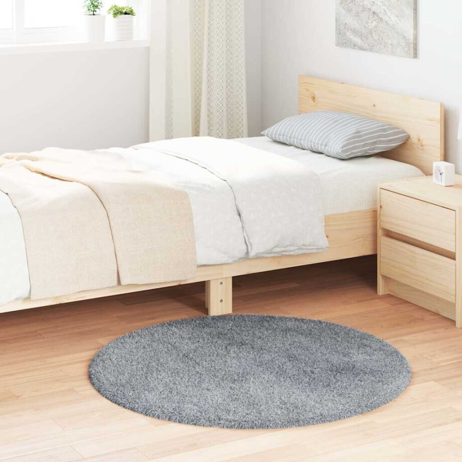 vidaXL Hoogpolig vloerkleed NAVARRA 100x100 cm polyester lichtgrijs afbeelding 1