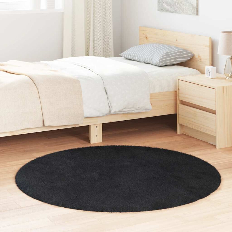 vidaXL Hoogpolig vloerkleed NAVARRA 120x120 cm polyester zwart vidaXL Hoogpolig vloerkleed NAVARRA 120x120 cm polyester zwart afbeelding 1