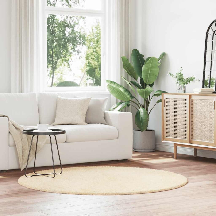 vidaXL Hoogpolig vloerkleed NAVARRA 160x160 cm polyester crèmekleurig vidaXL Hoogpolig vloerkleed NAVARRA 160x160 cm polyester crèmekleurig afbeelding 1