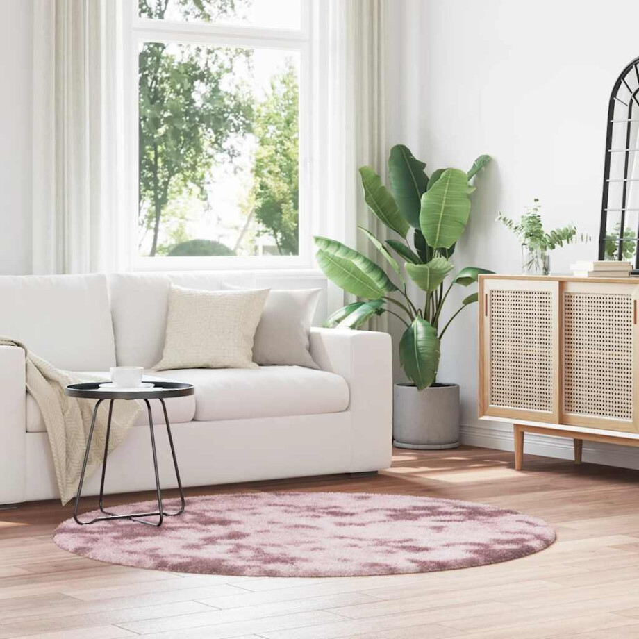 vidaXL Hoogpolig vloerkleed NAVARRA 160x160 cm polyester stoffig roze afbeelding 1