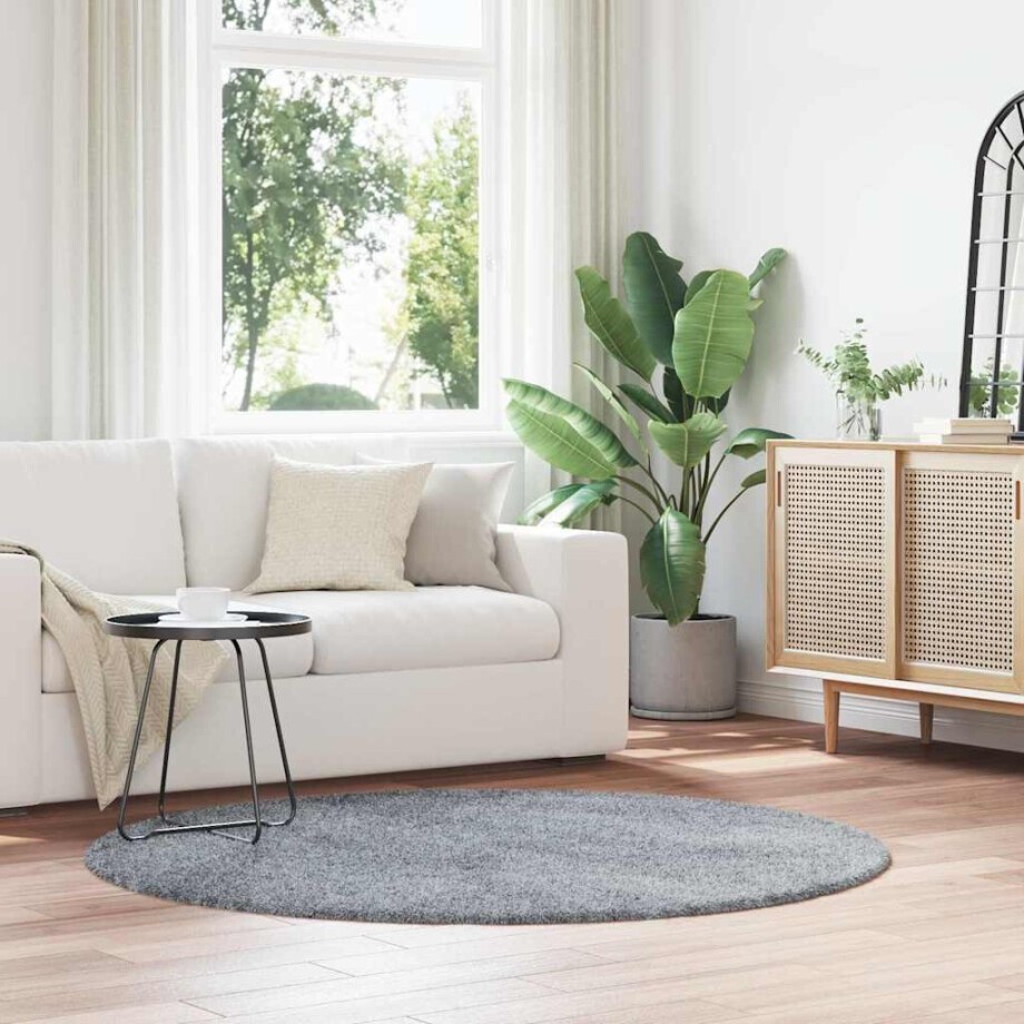 vidaXL Hoogpolig vloerkleed NAVARRA 160x160 cm polyester lichtgrijs afbeelding 1