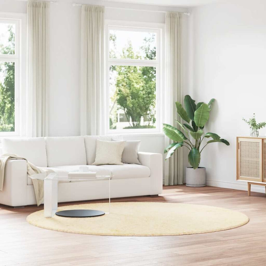vidaXL Hoogpolig vloerkleed NAVARRA 240x240 cm polyester crèmekleurig vidaXL Hoogpolig vloerkleed NAVARRA 240x240 cm polyester crèmekleurig afbeelding 1