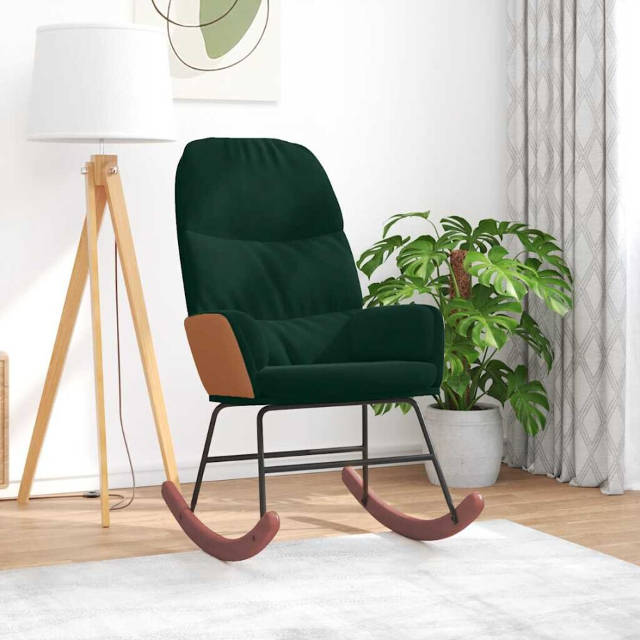 vidaXL Schommelstoel fluweel donkergroen afbeelding 1