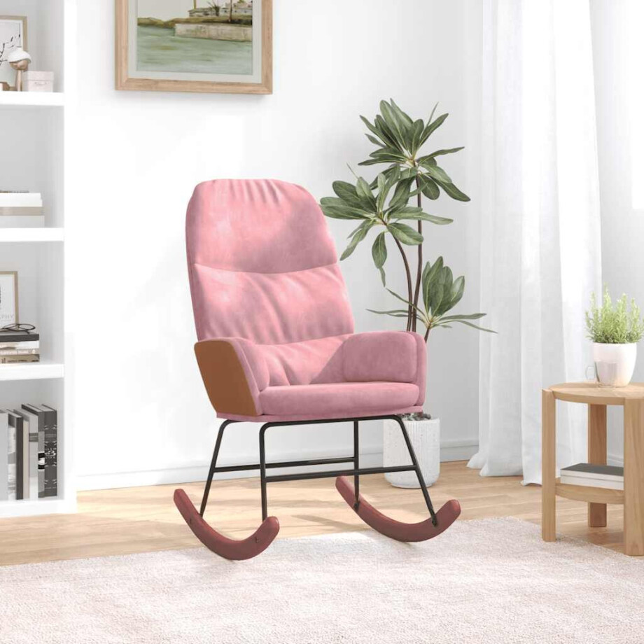 vidaXL Schommelstoel fluweel roze afbeelding 1