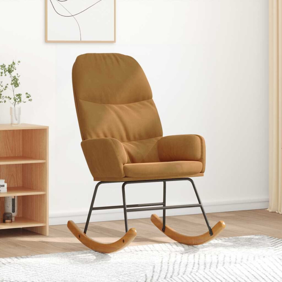 vidaXL Schommelstoel fluweel bruin afbeelding 1