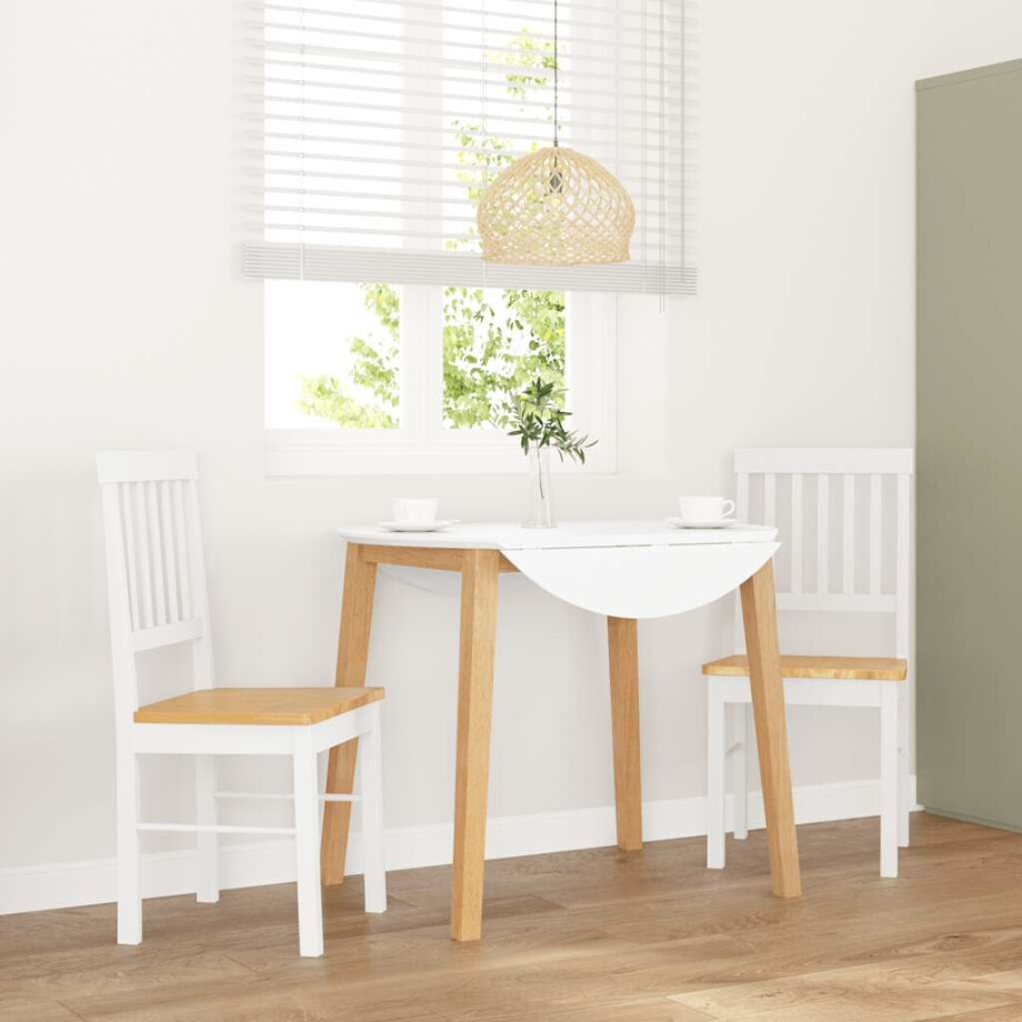 vidaXL Eetkamerstoelen met kussens 2 st massief hout rubber wit afbeelding 1