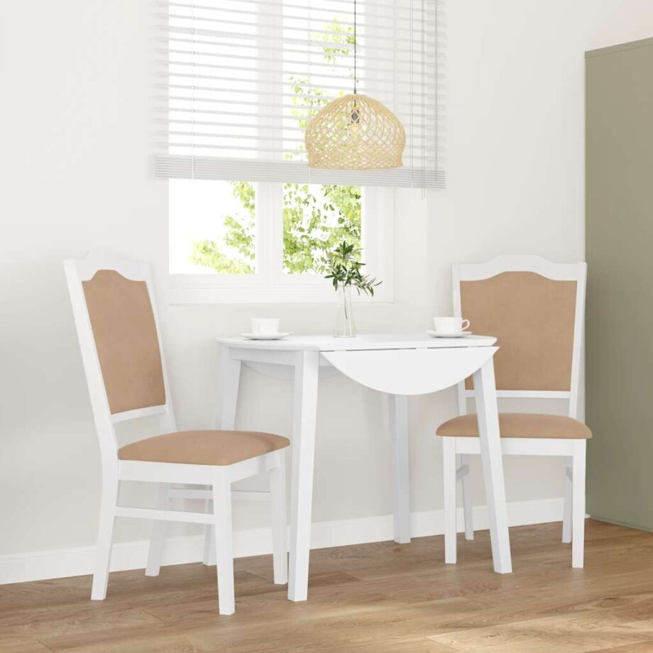 vidaXL Eetkamerstoelen met kussens 2 stuks wit massief hout rubber vidaXL Eetkamerstoelen met kussens 2 stuks wit massief hout rubber afbeelding 1