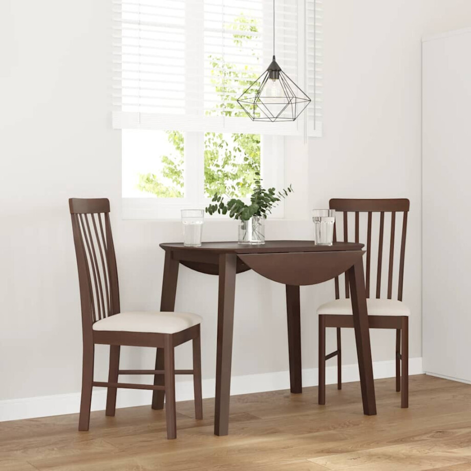 vidaXL Eetkamerstoelen met kussens 2 st massief hout rubber bruin vidaXL Eetkamerstoelen met kussens 2 st massief hout rubber bruin afbeelding 1