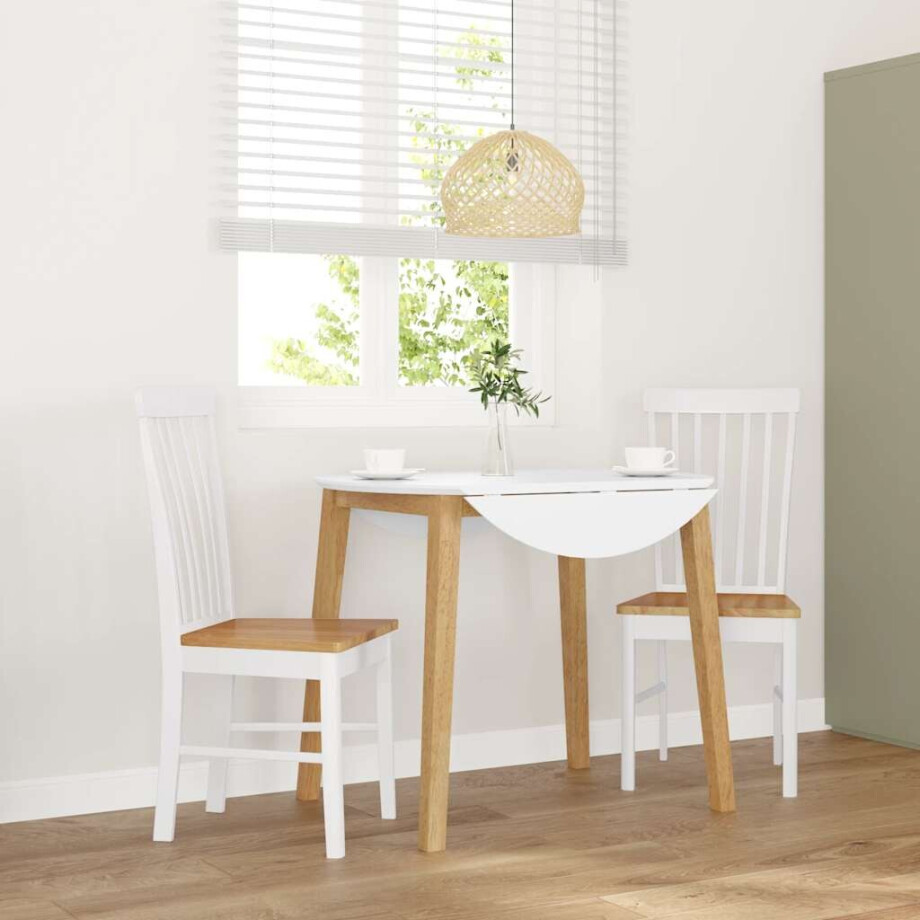 vidaXL Eetkamerstoelen met kussens 2 st massief hout rubber wit vidaXL Eetkamerstoelen met kussens 2 st massief hout rubber wit afbeelding 1