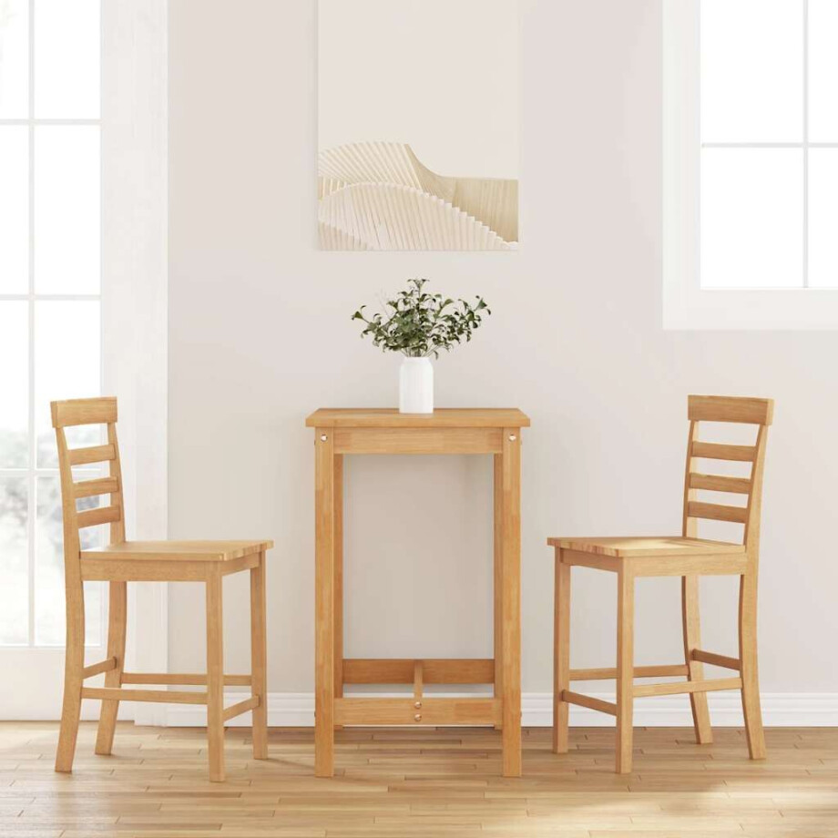 vidaXL Barkrukken 2 st massief houtrubber naturel afbeelding 1