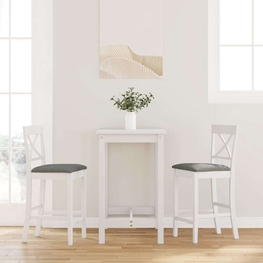 vidaXL Barkrukken met kussens 2 stuks wit massief hout rubber afbeelding 1