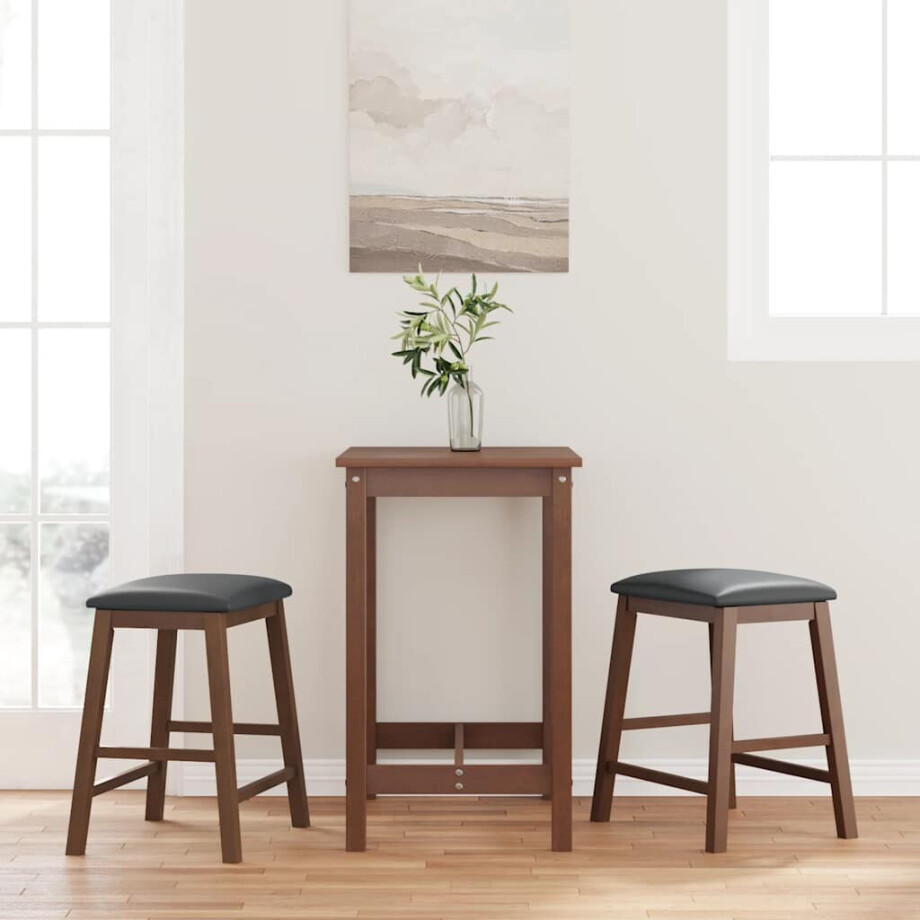 vidaXL Barstoelen met kussens 2 st massief hout rubber bruin vidaXL Barstoelen met kussens 2 st massief hout rubber bruin afbeelding 1