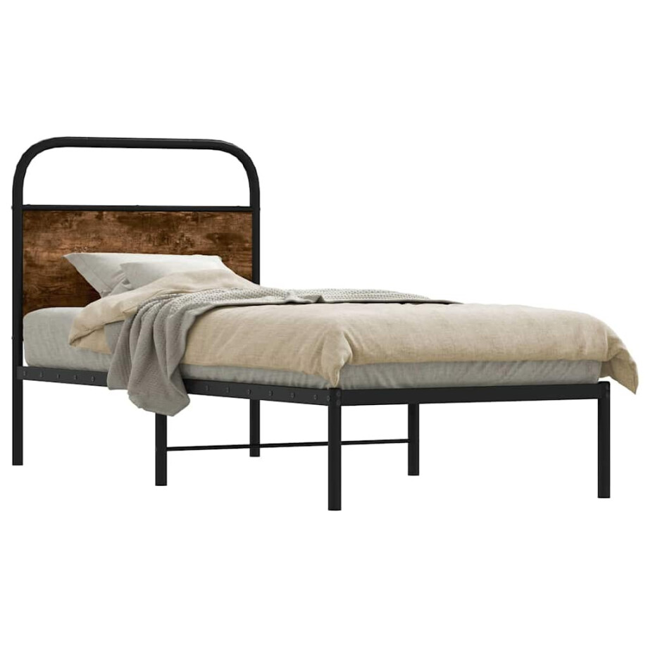 vidaXL Bedframe zonder matras bewerkt hout gerookt eiken 75x190 cm vidaXL Bedframe zonder matras bewerkt hout gerookt eiken 75x190 cm afbeelding 1