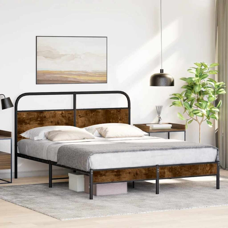 vidaXL Bedframe zonder matras bewerkt hout gerookt eiken 160x200 cm afbeelding 1