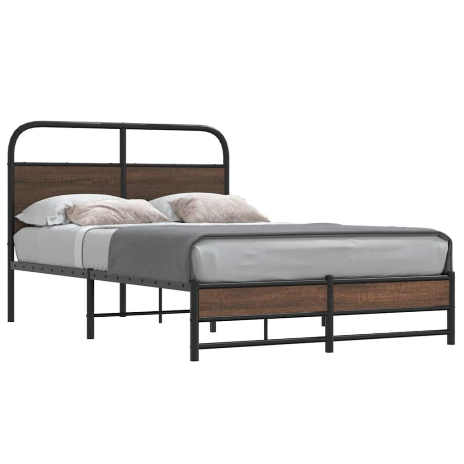 vidaXL Bedframe zonder matras bewerkt hout bruin eikenkleur 135x190 cm afbeelding 1