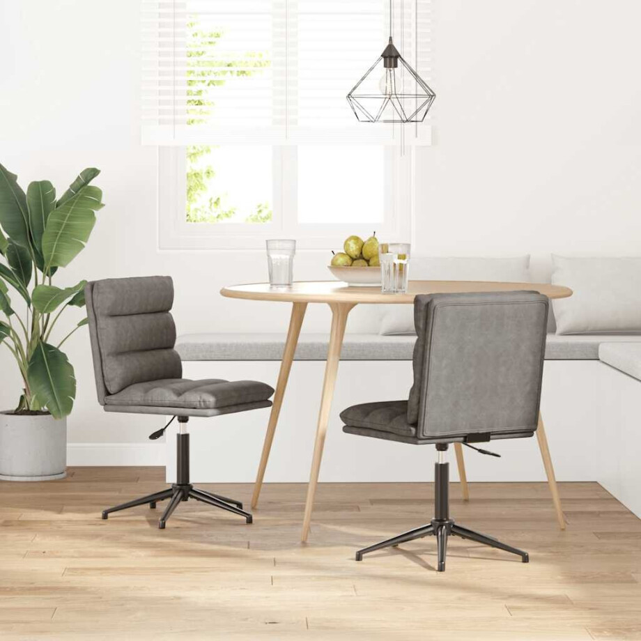 vidaXL Eetkamerstoelen 2 st kunstleer grijs vidaXL Eetkamerstoelen 2 st kunstleer grijs afbeelding 1