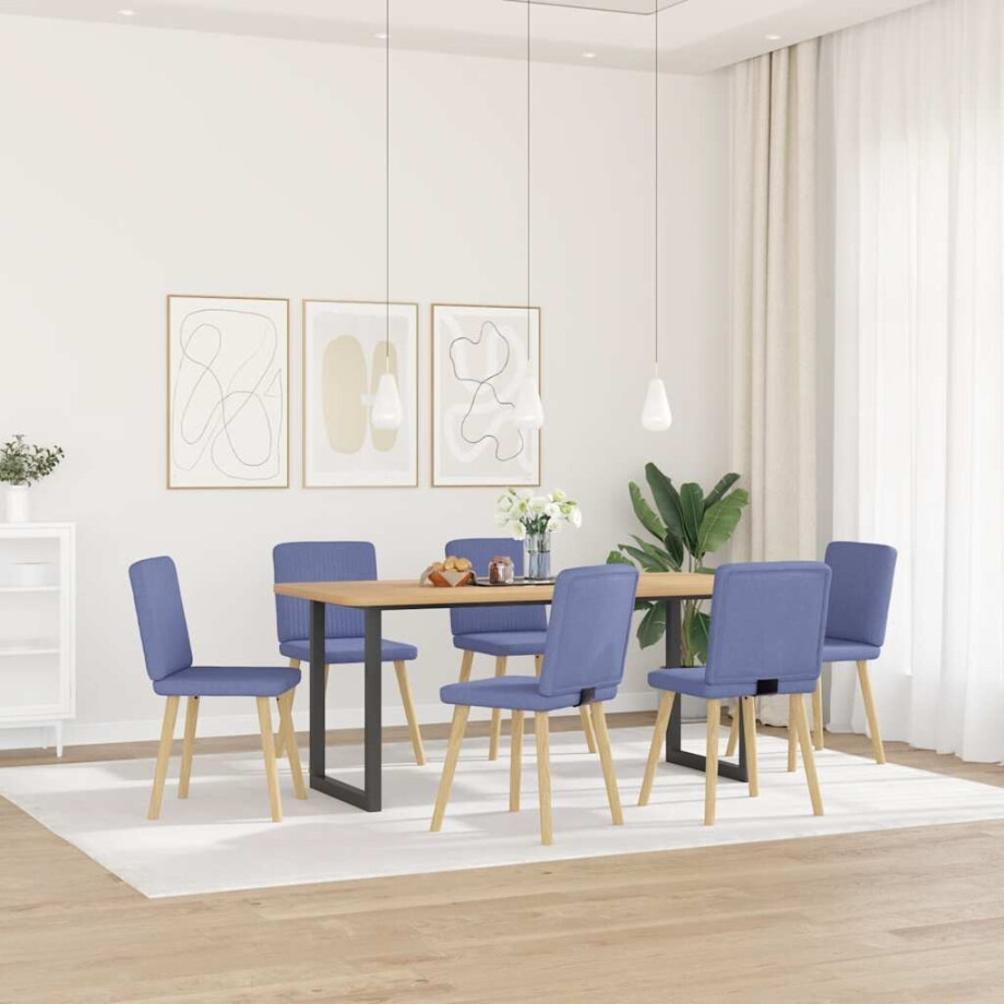 vidaXL Eetkamerstoelen 6 st stof jeansblauw vidaXL Eetkamerstoelen 6 st stof jeansblauw afbeelding 1