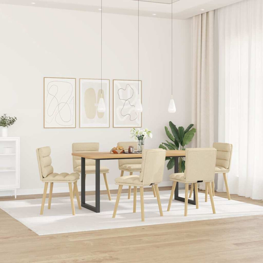 vidaXL Eetkamerstoelen 6 st stof crèmekleurig afbeelding 1