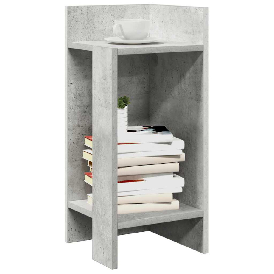 vidaXL Bijzettafeltje met plank 25,5x27x60 cm betongrijs afbeelding 1