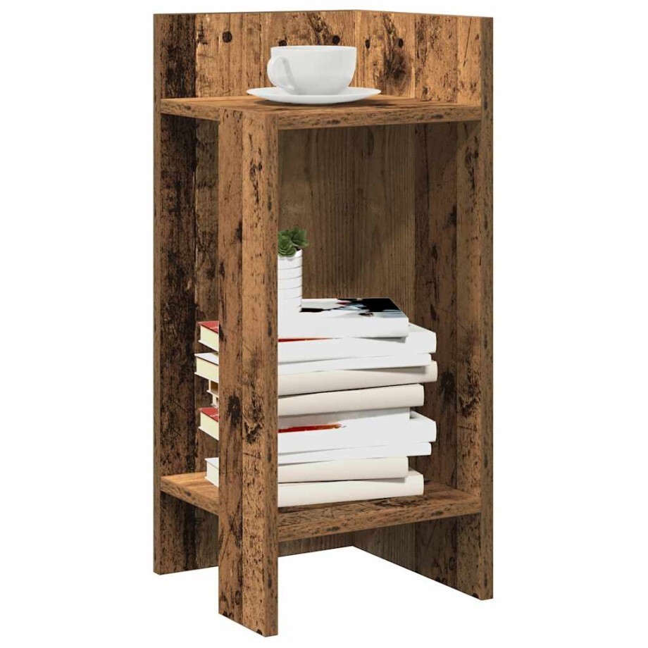 vidaXL Bijzettafeltje met plank 25,5x27x60 cm oud houtkleurig afbeelding 1