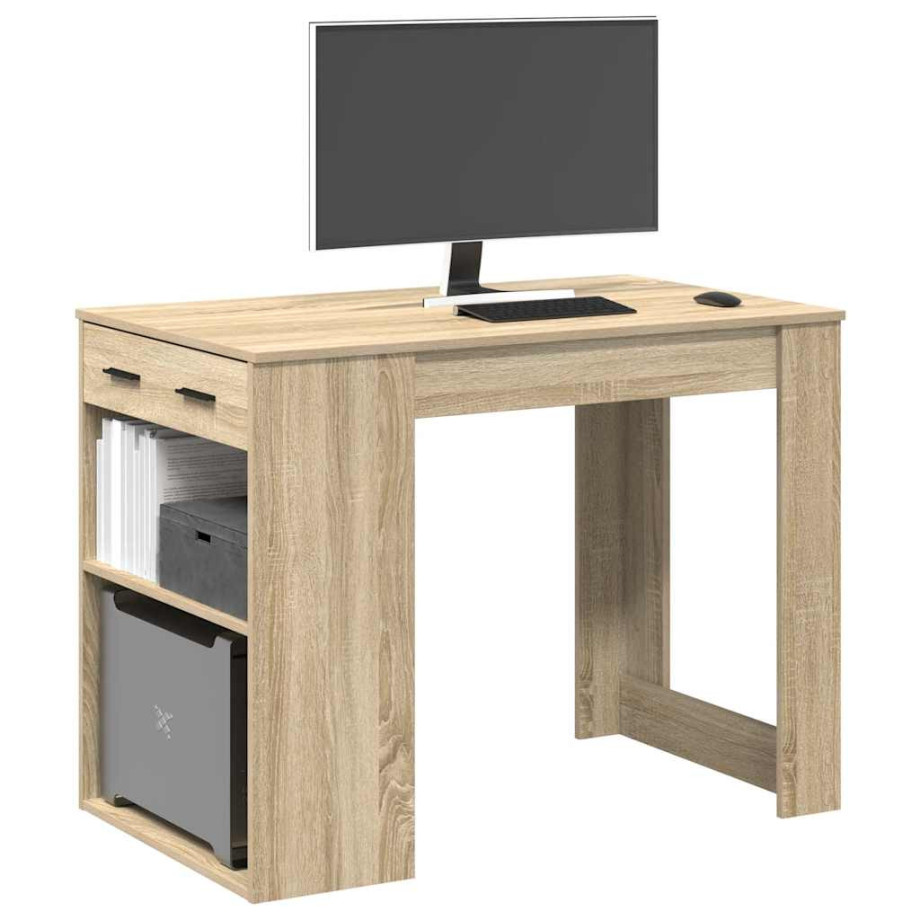 vidaXL Bureau met lade&plank 102x62x77,5 cm bewerkt hout sonoma eiken afbeelding 1