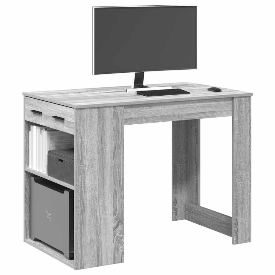 vidaXL Bureau met lade&plank 102x62x77,5 cm bewerkt hout grijs sonoma afbeelding 1