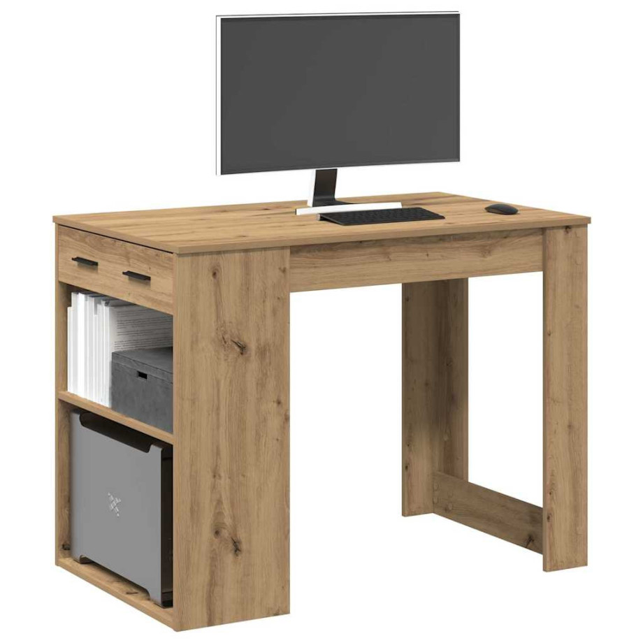 vidaXL Bureau met lade en plank 102x62x77,5 cm hout artisanaal eiken afbeelding 1