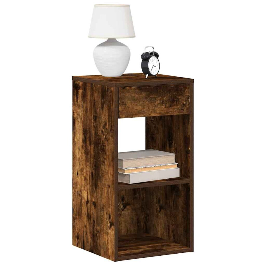 vidaXL Nachtkastje met lade 35x34x66,5 cm gerookt eikenkleurig afbeelding 1