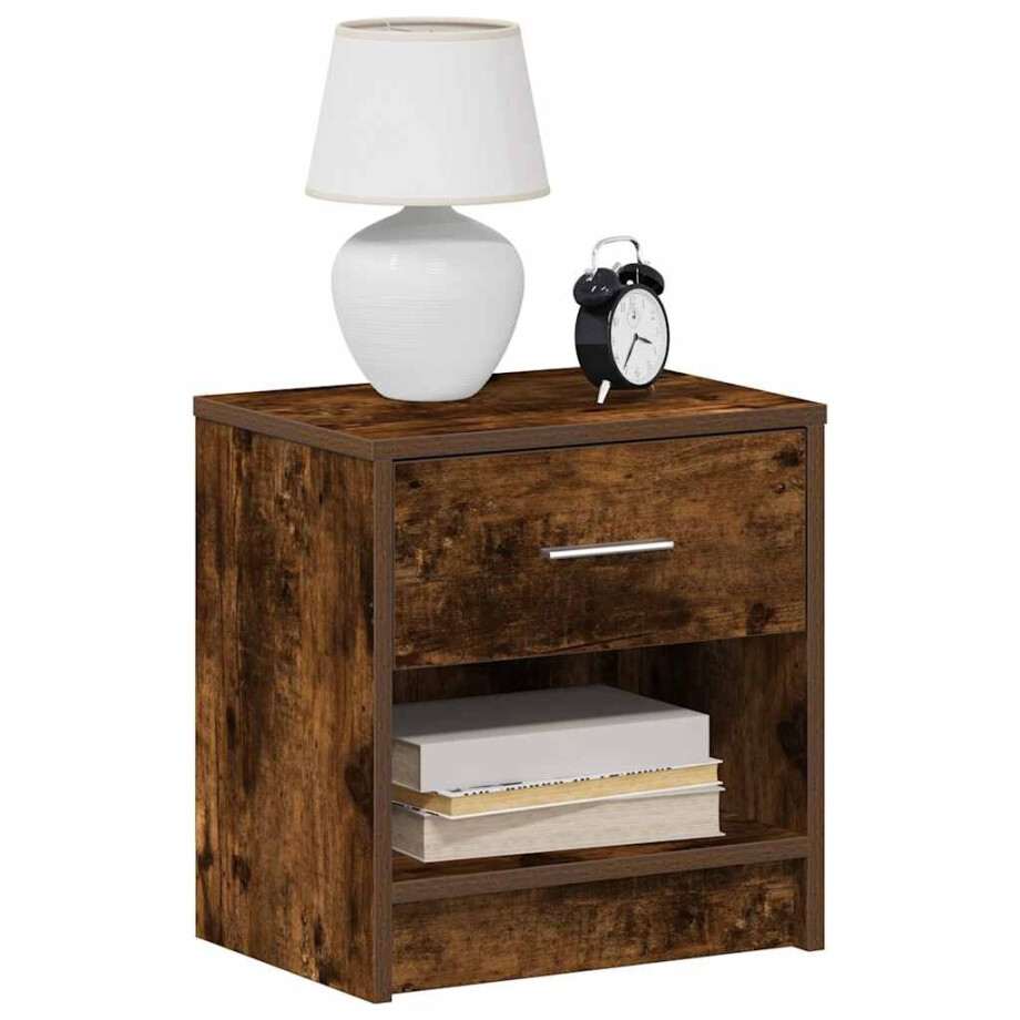 vidaXL Nachtkastje met lade 39x28x41 cm gerookt eikenkleurig afbeelding 1
