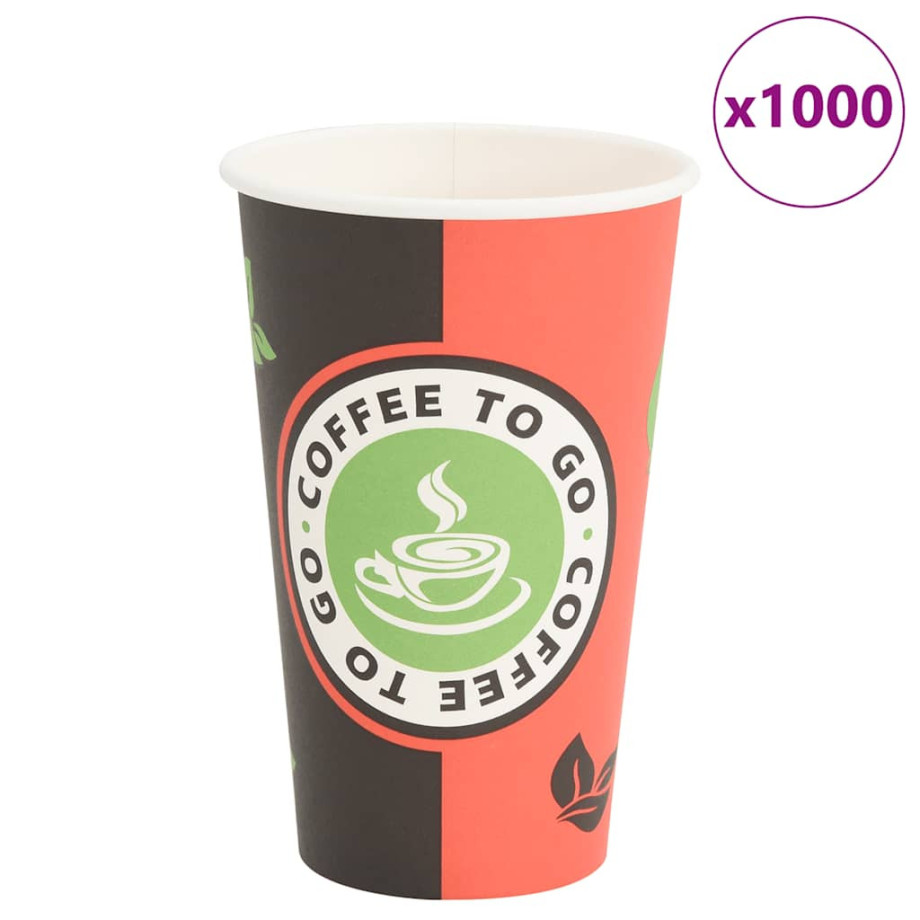 vidaXL Papieren koffiekopjes 1000 st 16oz 400 ml rood en zwart afbeelding 1