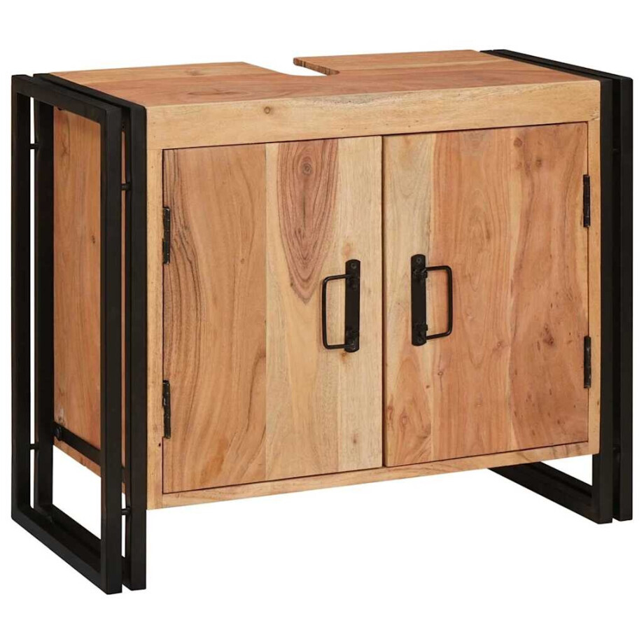 vidaXL Wastafelkast met plank Bruin 71 x 33 x 58 cm Massief Acaciahout afbeelding 1