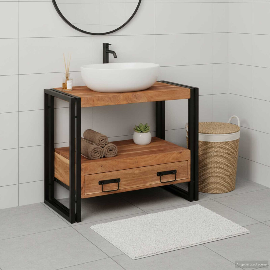 vidaXL Wastafel Kast met lade Bruin 71 x 33 x 58 cm Massief Acaciahout vidaXL Wastafel Kast met lade Bruin 71 x 33 x 58 cm Massief Acaciahout afbeelding 1