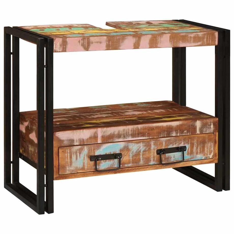 vidaXL Wastafelonderkast met lade met plank Massief Gerecycled Hout, Ijzer afbeelding 1