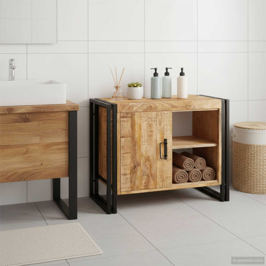 vidaXL Wastafelkast met plank Bruin 71 x 33 x 58 cm Massief Mango Hout afbeelding 1
