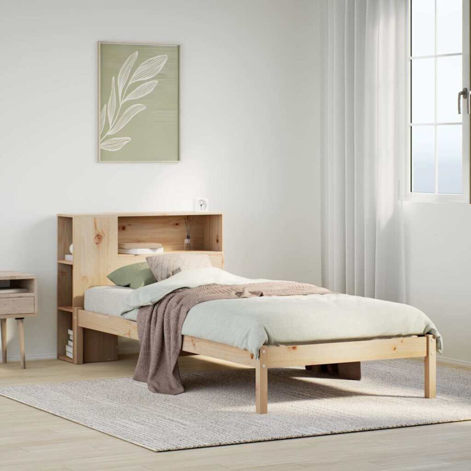 vidaXL Bed met boekenkast zonder matras massief grenenhout 100x200 cm vidaXL Bed met boekenkast zonder matras massief grenenhout 100x200 cm afbeelding 1