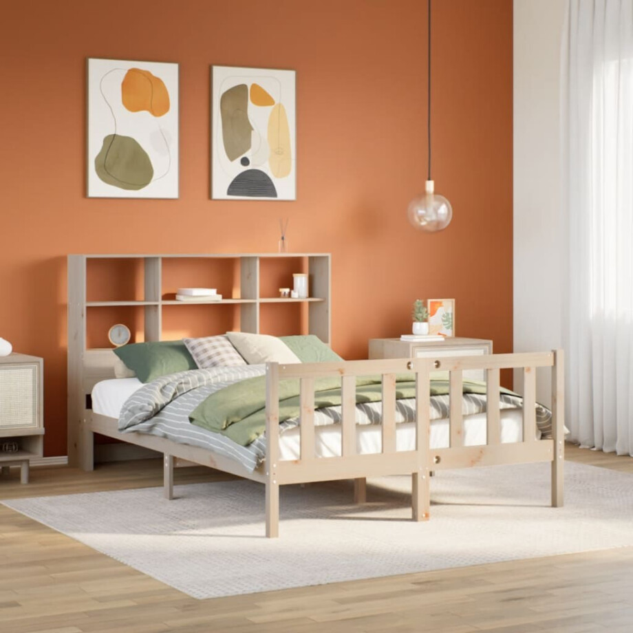 vidaXL Bed met boekenkast zonder matras massief grenenhout 160x200 cm afbeelding 1