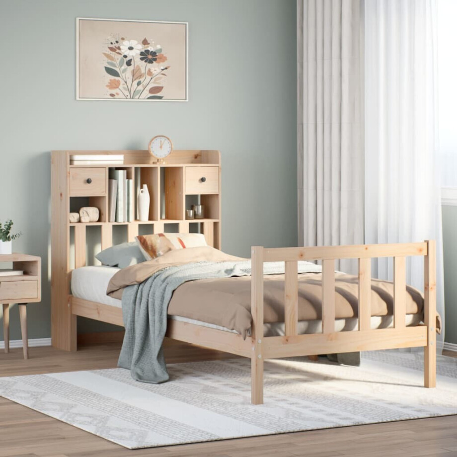 vidaXL Bed met boekenkast zonder matras massief grenenhout 90x190 cm afbeelding 1