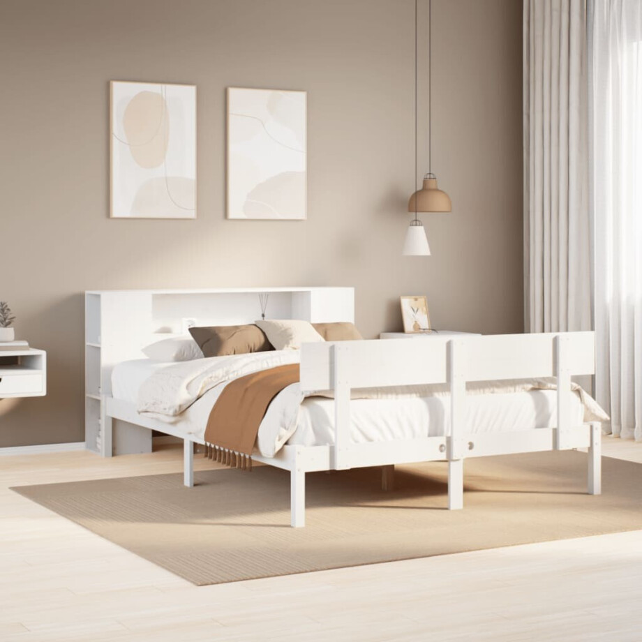 vidaXL Bed met boekenkast zonder matras grenenhout wit 120x190 cm afbeelding 1