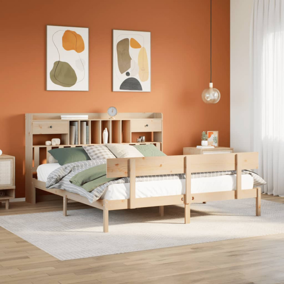 vidaXL Bed met boekenkast zonder matras massief grenenhout 180x200 cm vidaXL Bed met boekenkast zonder matras massief grenenhout 180x200 cm afbeelding 1