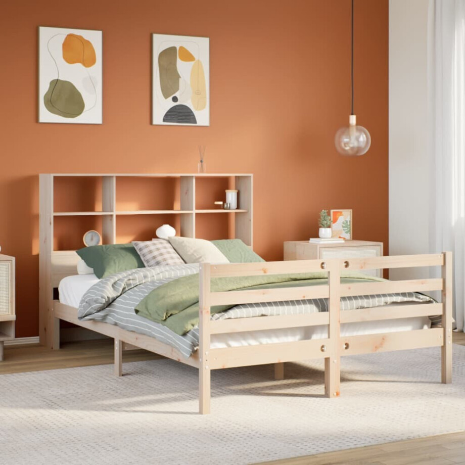 vidaXL Bed met boekenkast zonder matras massief grenenhout 150x200 cm vidaXL Bed met boekenkast zonder matras massief grenenhout 150x200 cm afbeelding 1