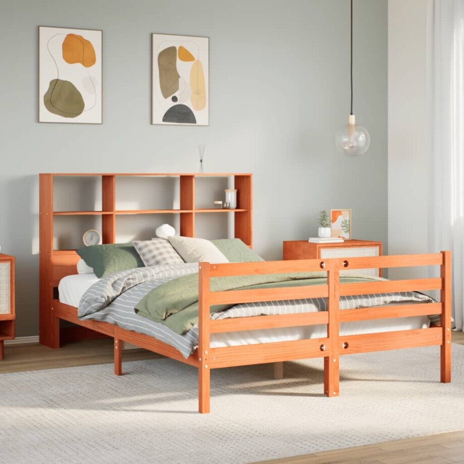 vidaXL Bed met boekenkast zonder matras hout wasbruin 150x200 cm afbeelding 1