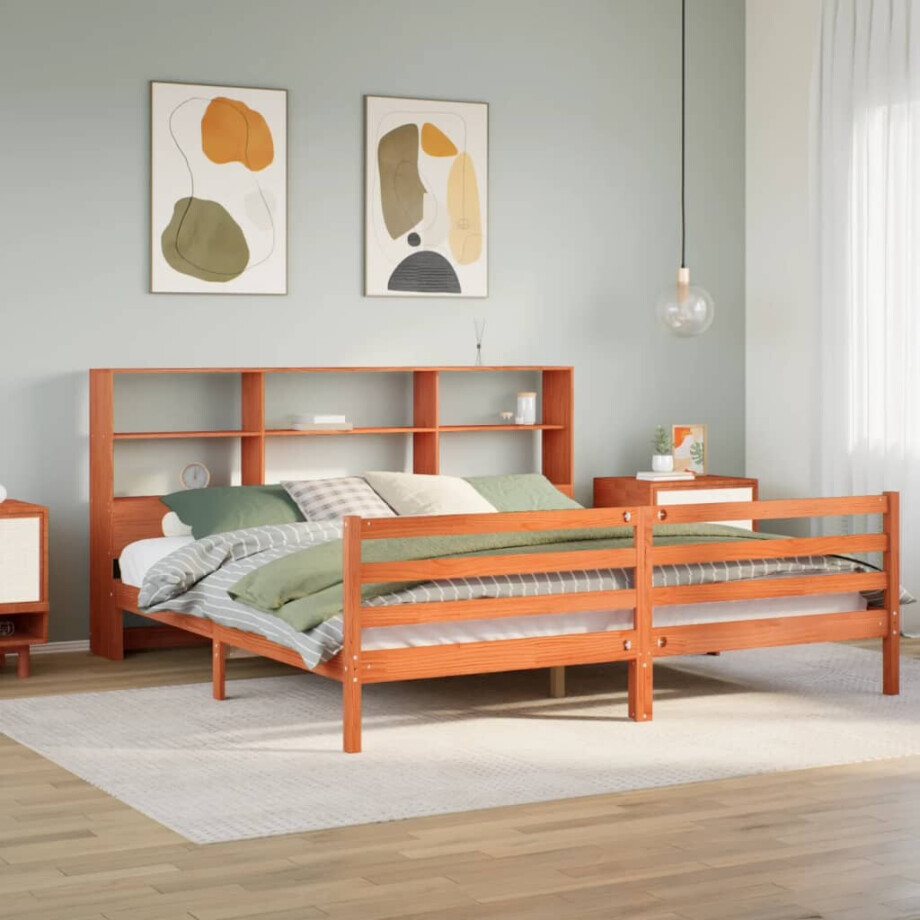 vidaXL Bed met boekenkast zonder matras hout wasbruin 180x200 cm vidaXL Bed met boekenkast zonder matras hout wasbruin 180x200 cm afbeelding 1