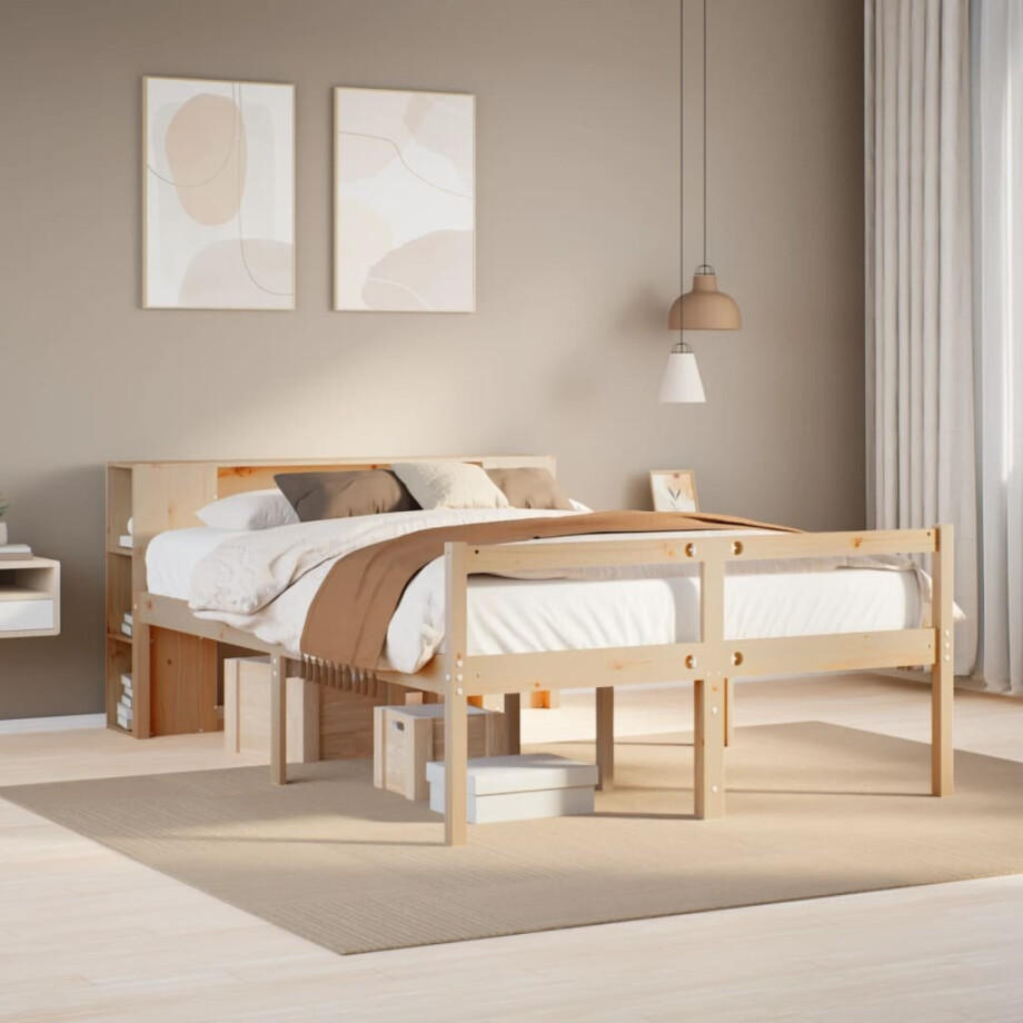 vidaXL Bed met boekenkast zonder matras massief grenenhout 135x190 cm afbeelding 1