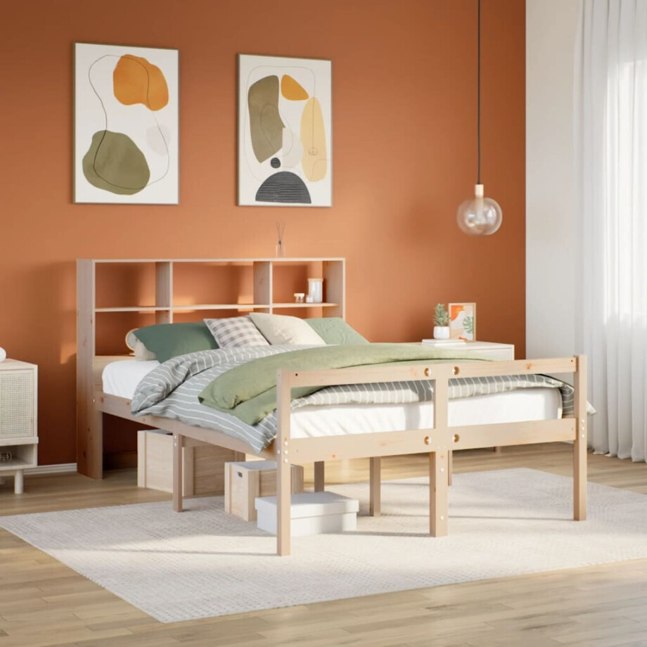 vidaXL Bed met boekenkast zonder matras massief grenenhout 160x200 cm afbeelding 1