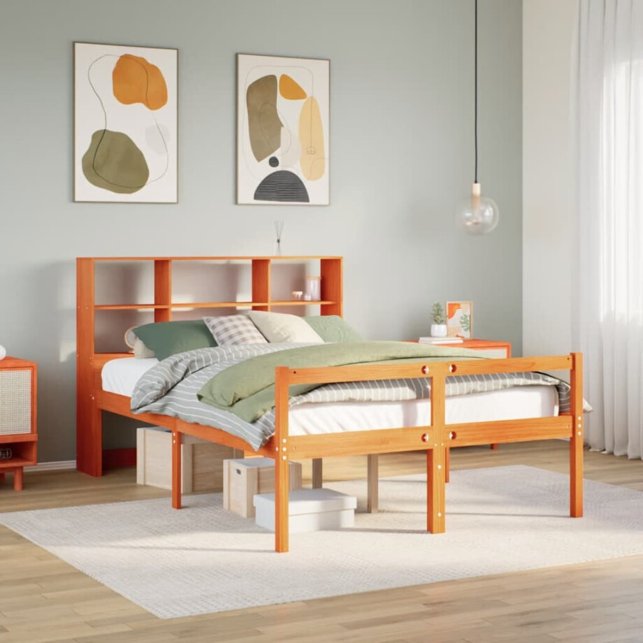 vidaXL Bed met boekenkast zonder matras hout wasbruin 160x200 cm afbeelding 1