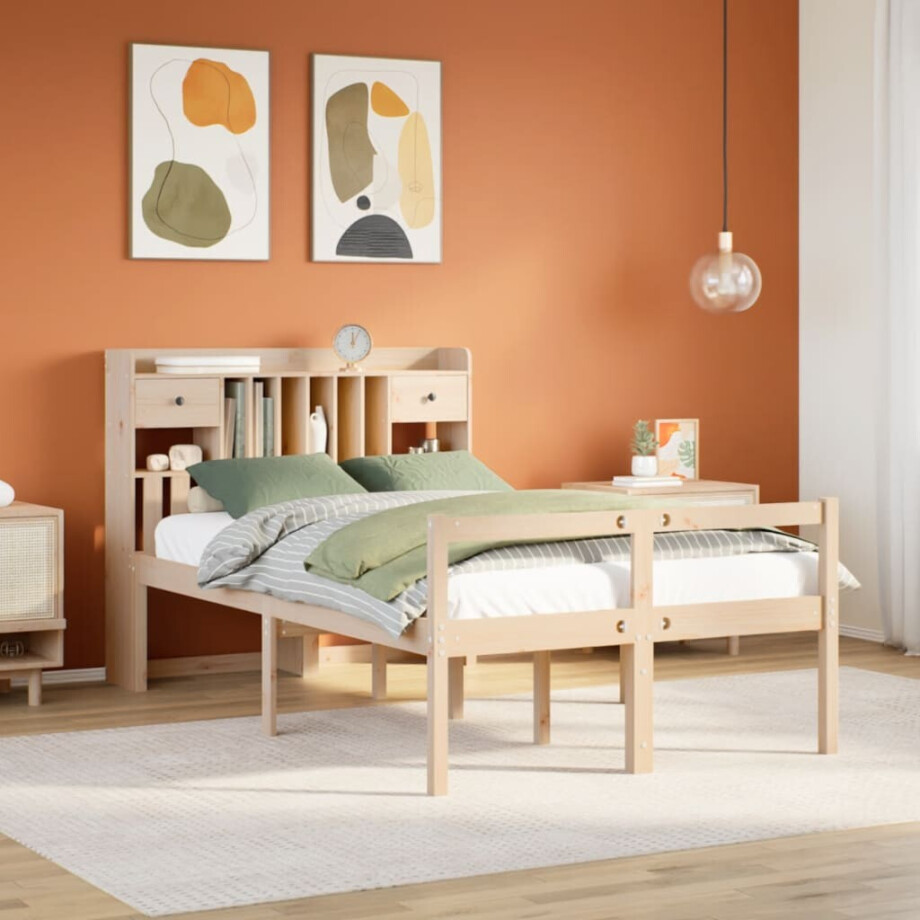 vidaXL Bed met boekenkast zonder matras massief grenenhout 135x190 cm vidaXL Bed met boekenkast zonder matras massief grenenhout 135x190 cm afbeelding 1