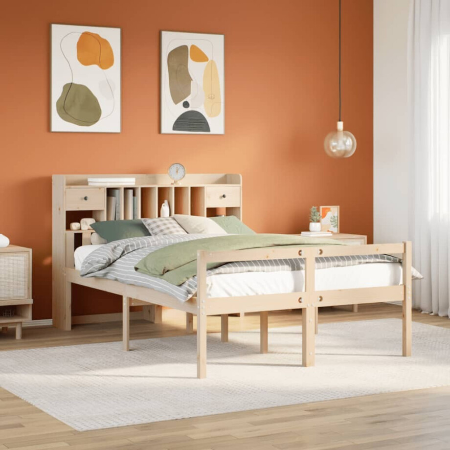 vidaXL Bed met boekenkast zonder matras massief grenenhout 140x190 cm afbeelding 1